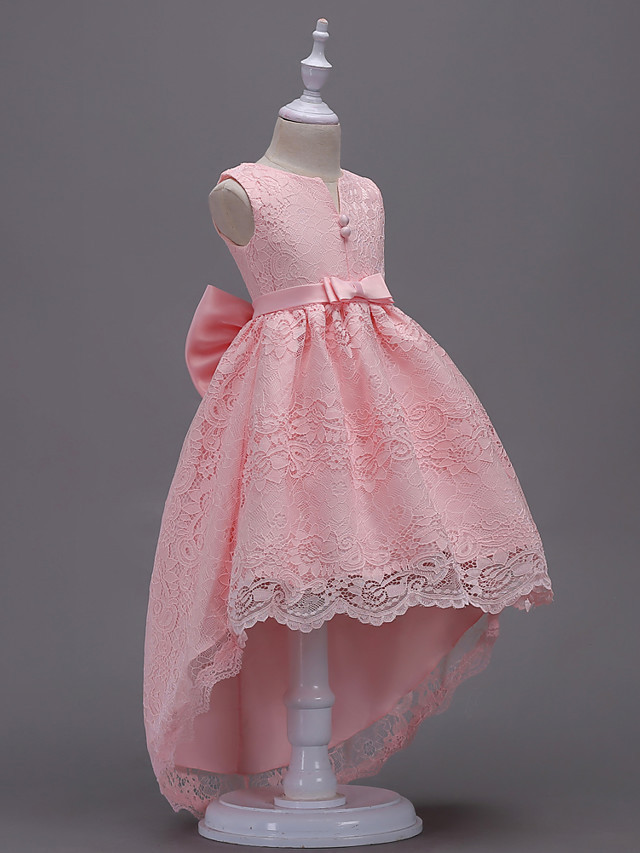 Princess Midi / Asymmetrical Wedding / First Communion / Birthday Flower Girl Dresses - Lace Sleeveless V Wire With Lace / Bow(S) / Embroidery