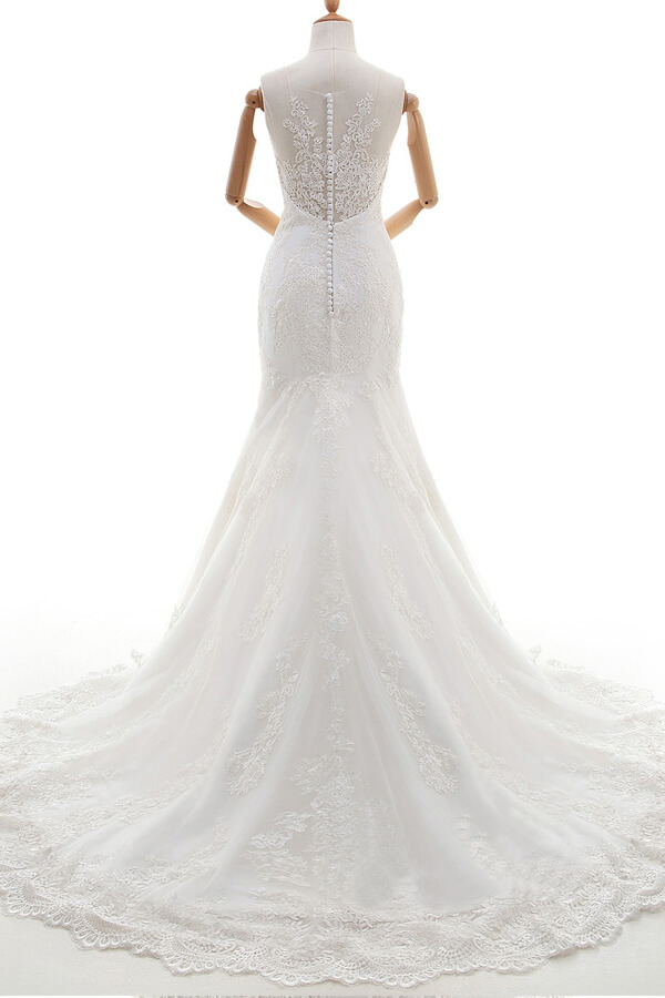 Gorgeous Long Sweetheart Appliques Lace Tulle Mermaid Wedding Dress