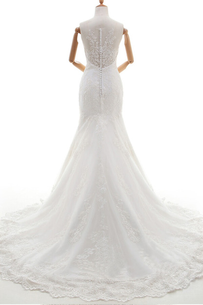 Gorgeous Long Sweetheart Appliques Lace Tulle Mermaid Wedding Dress