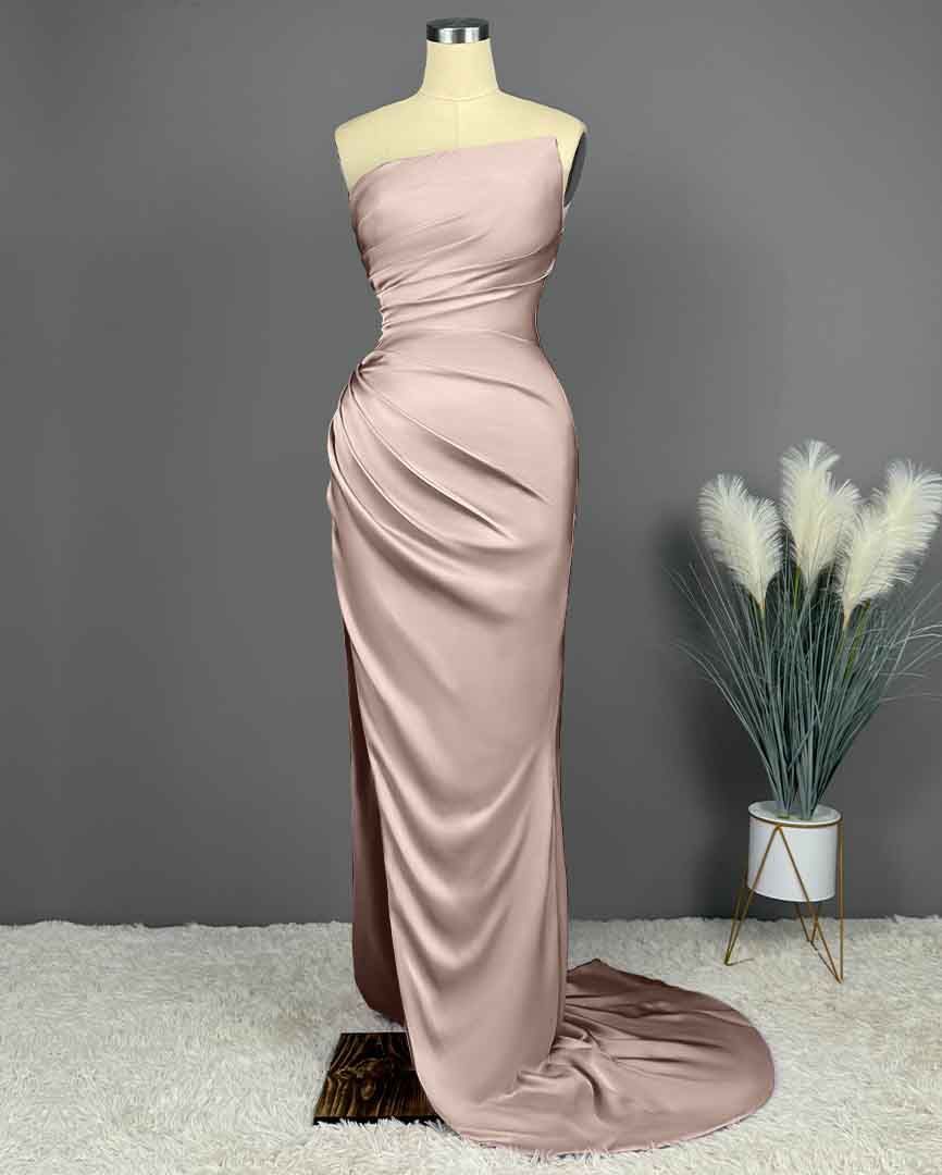 Elegant Long Mermaid Strapless Satin Prom Dresses