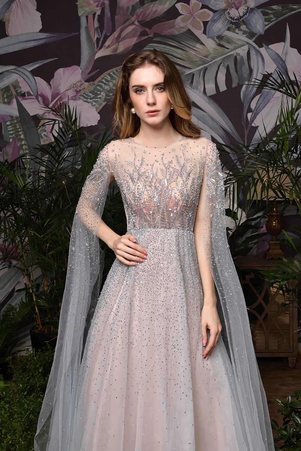 Luxury Shawl Sequined A-line Long Prom Dress
