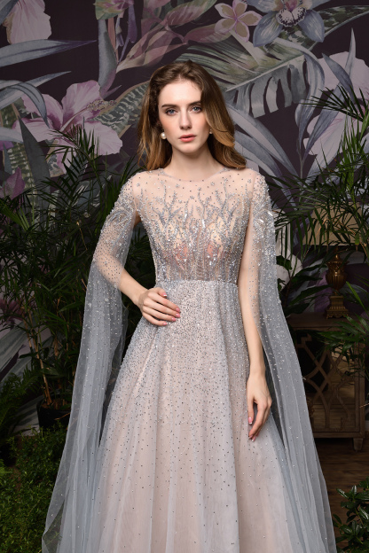 Luxury Shawl Sequined A-line Long Prom Dress