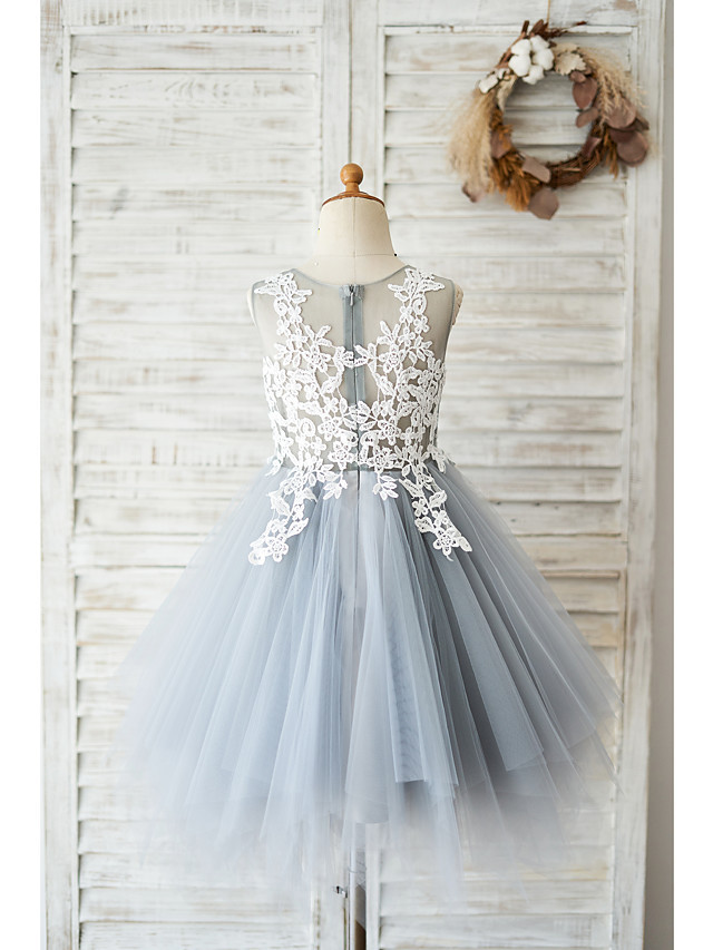 Short Ball Gown Tulle Lace Sleeveless Jewel Neck Flower Girl Dresses
