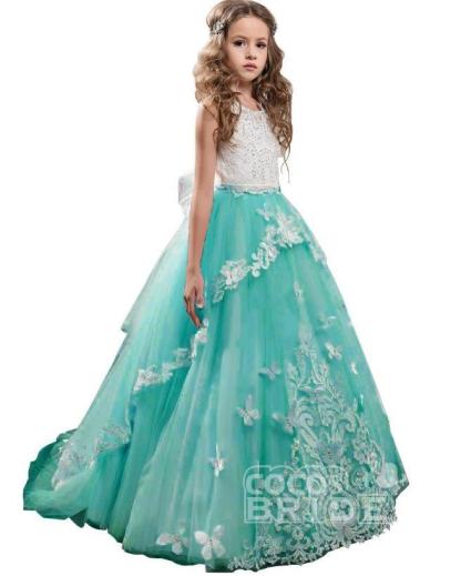 White Scoop Neck Sleeveless Ball Gown Flower Girls Dress