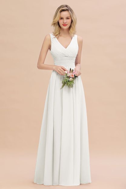 Elegant A-line V-Neck Ruffles Long Bridesmaid Dress