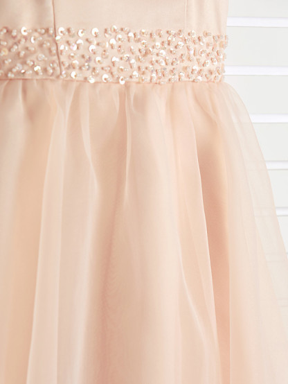 A-Line Jewel Neck Ankle Length Organza / Satin Junior Bridesmaid Dress With Beading / Tier