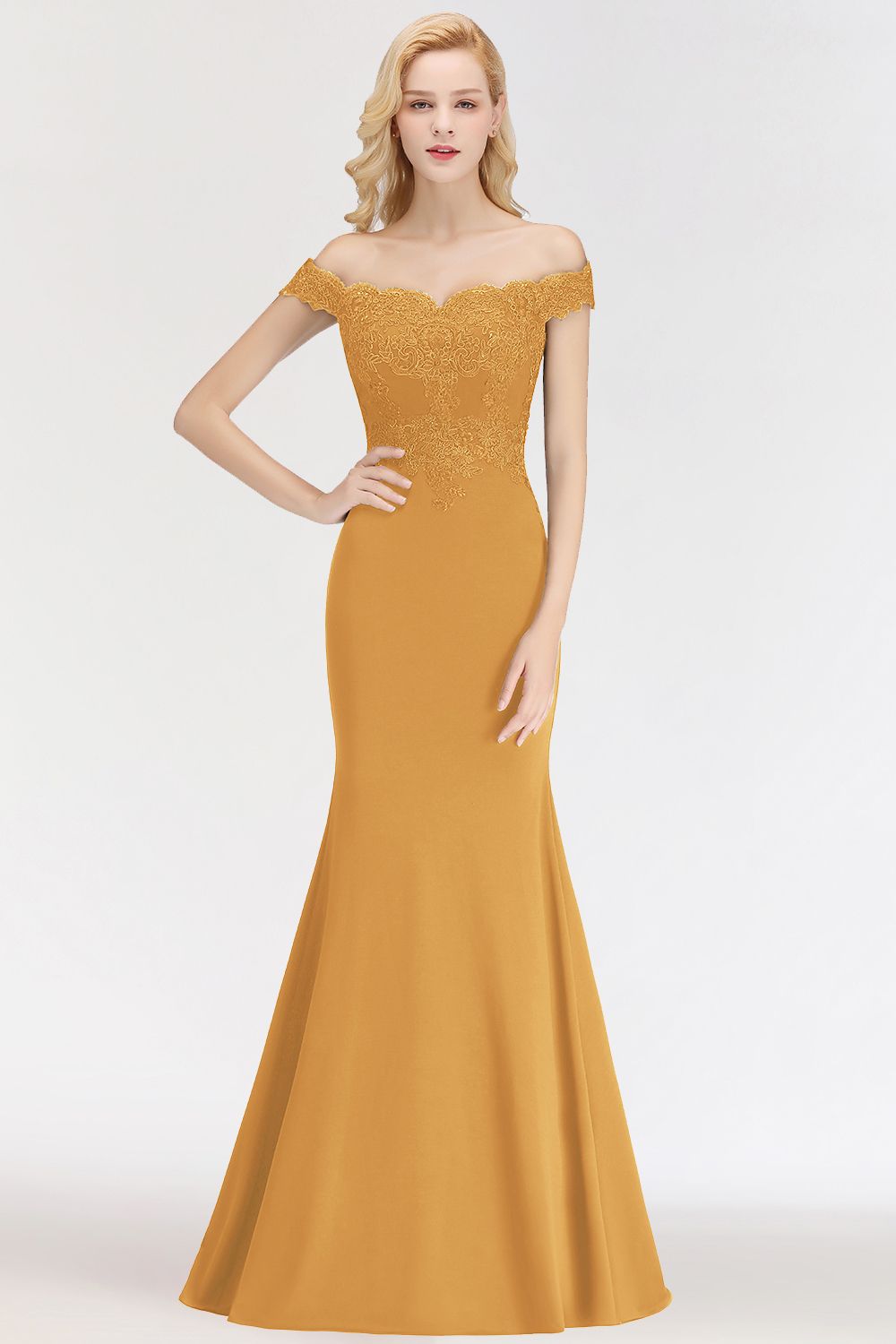Elegant Long Mermaid Off-the-Shoulder Lace Bridesmaid Dresses