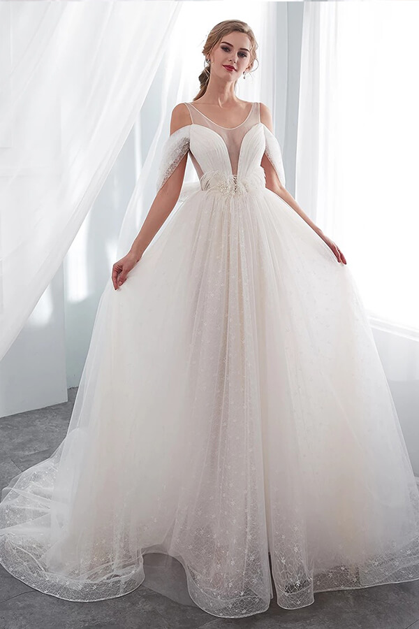 blue dress for baby girl Romantic Lace Tulle Flounce A-Line Wedding Dress Light Ivory main image 0