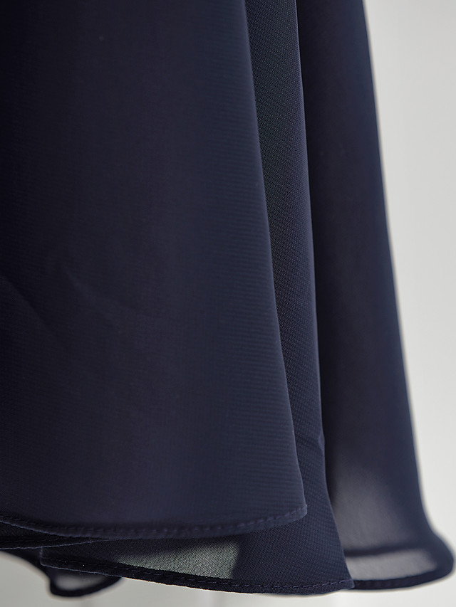 Long A-line Jewel Neck Chiffon Junior Bridesmaid Dress Dark Navy Wedding Party Dresses