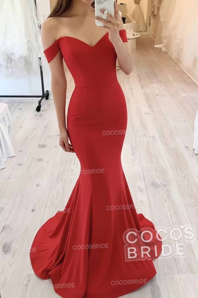 Long Mermaid Off the Shoulder Floor Length Satin White Wedding Dresses