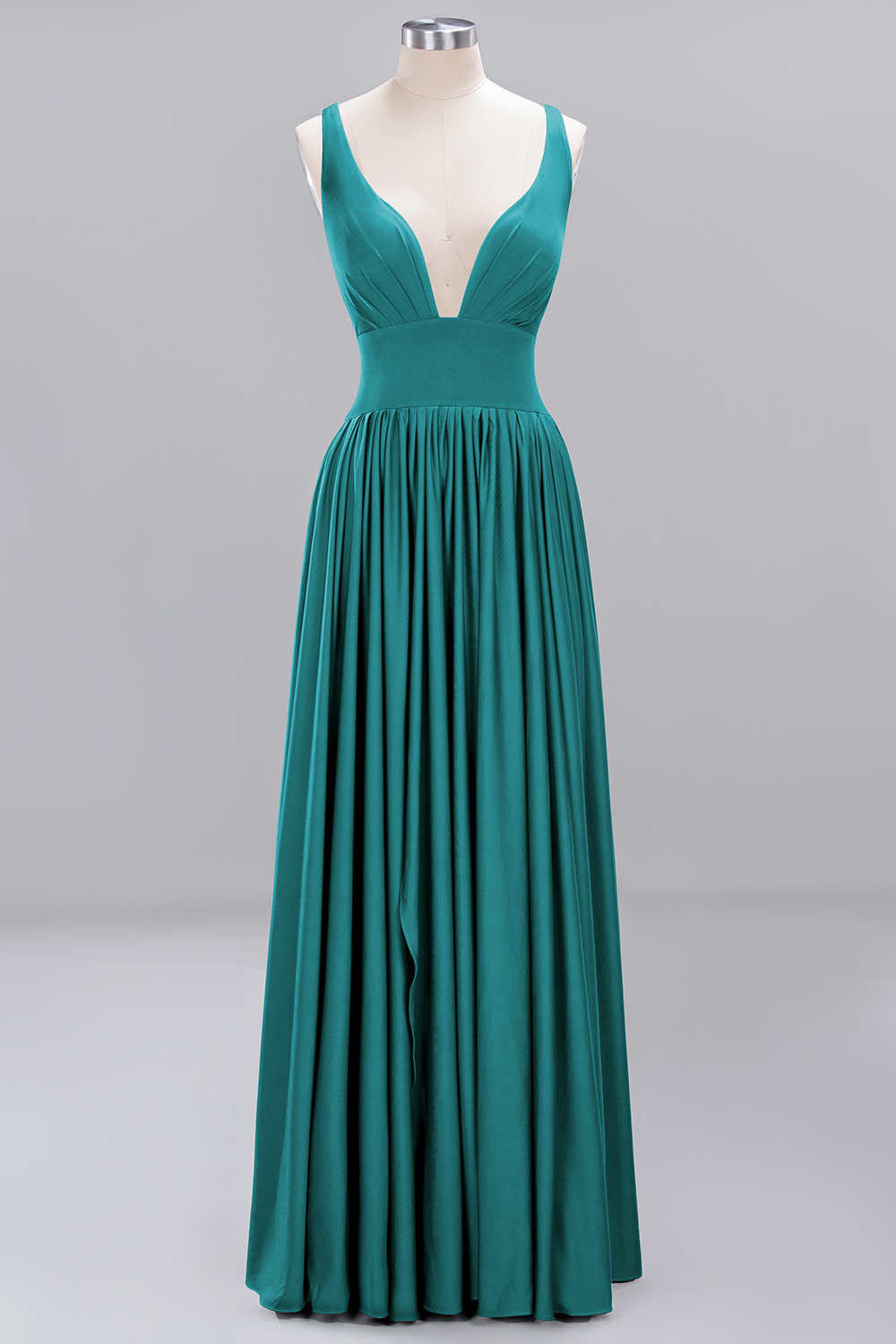 A-Line V-Neck Sleeveless Long Ruffles Bridesmaid Dress