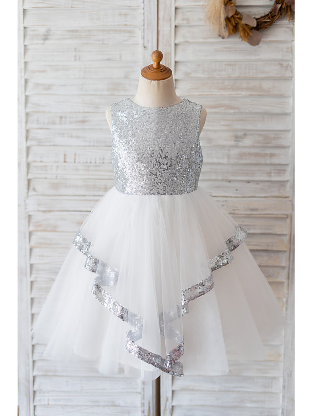 Ball Gown Knee Length Wedding / Birthday Flower Girl Dresses - Tulle / Sequined Sleeveless Jewel Neck With Bow(S)
