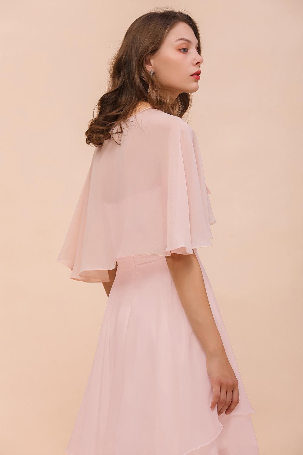 BM1086 Pink Ruffle Chiffon Special Occasions Wraps