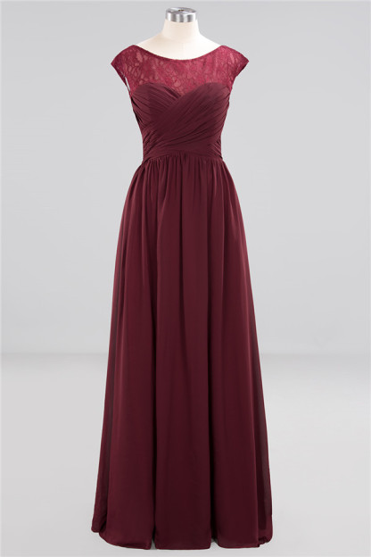 Chic Bateau A-Line Chiffon Party Dress Floor-length Ruffles Prom Dress