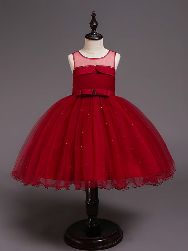 Princess Knee Length Wedding / Party / Pageant Flower Girl Dresses - Satin / Tulle / Cotton Sleeveless Jewel Neck With Belt / Crystals / Beading