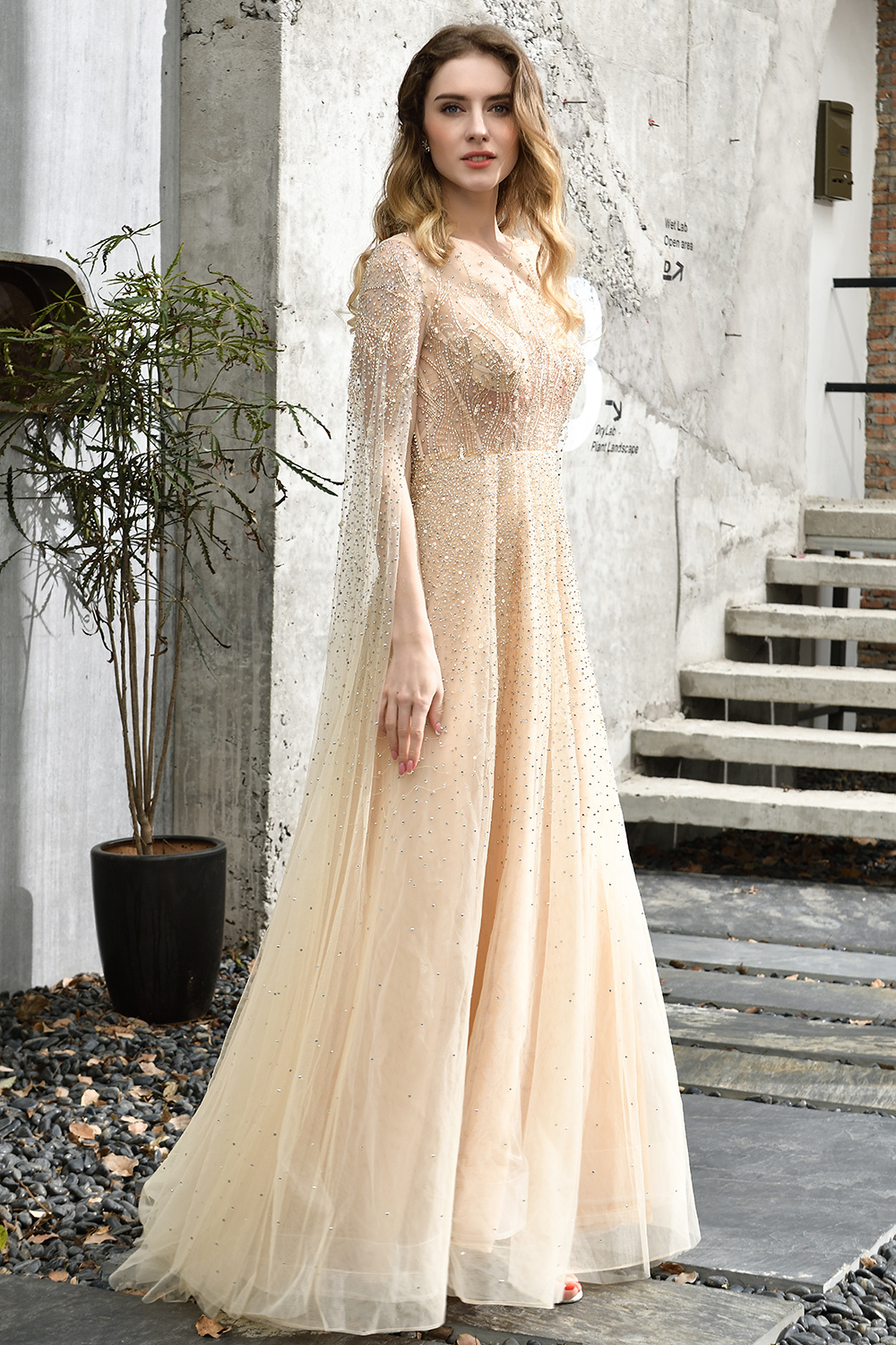 Luxury Shawl Sequined A-line Long Prom Dress