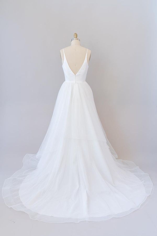 Beautiful Long V-neck Tulle A-line Wedding Dress