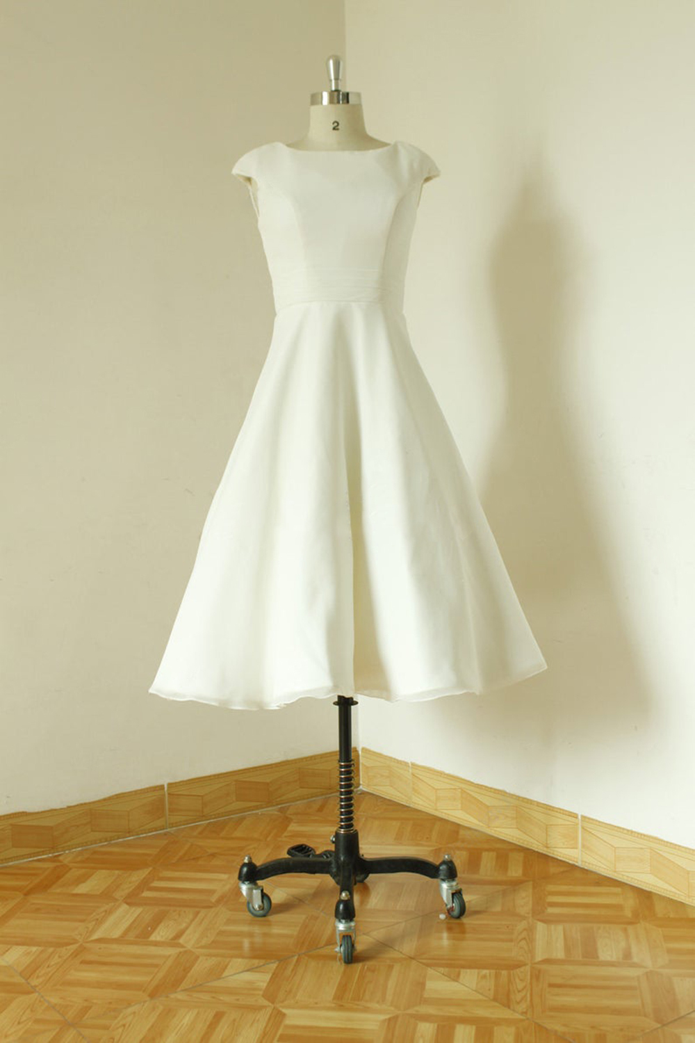 Cap Sleeve Chiffon Mini A-line Wedding Dress