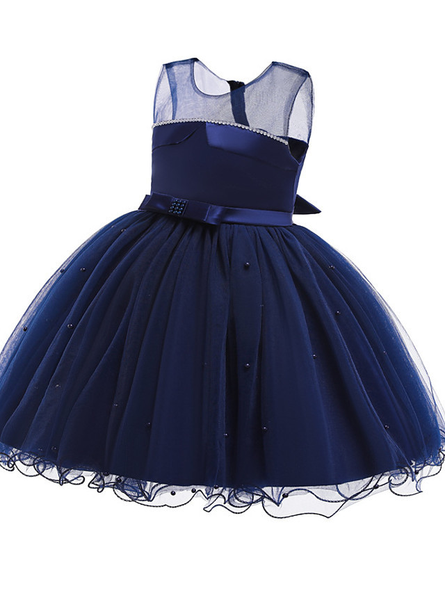Princess Knee Length Wedding / Party / Pageant Flower Girl Dresses - Satin / Tulle / Cotton Sleeveless Jewel Neck With Belt / Crystals / Beading
