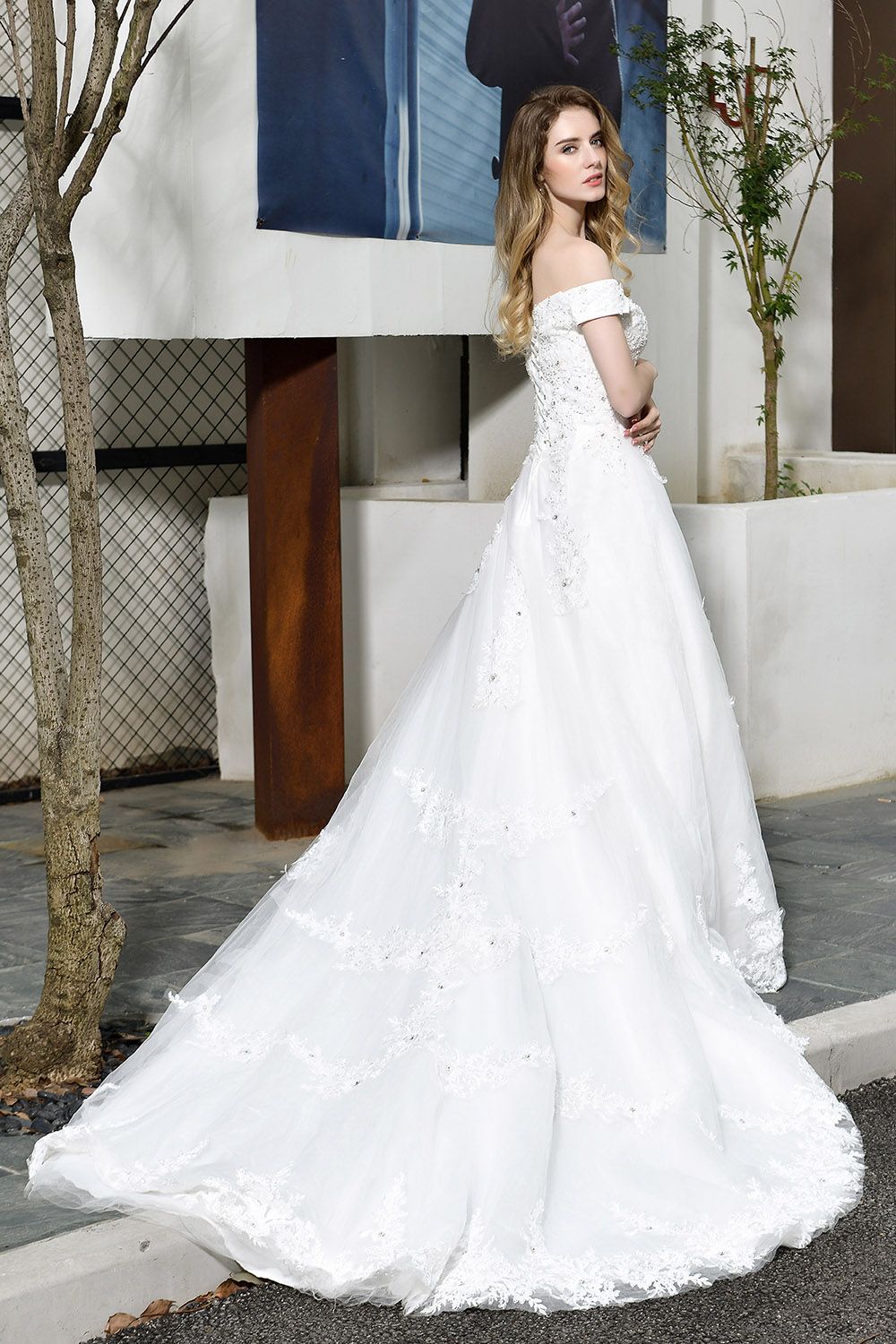 Lace Off the Shoulder Beading Mermaid Wedding Dress