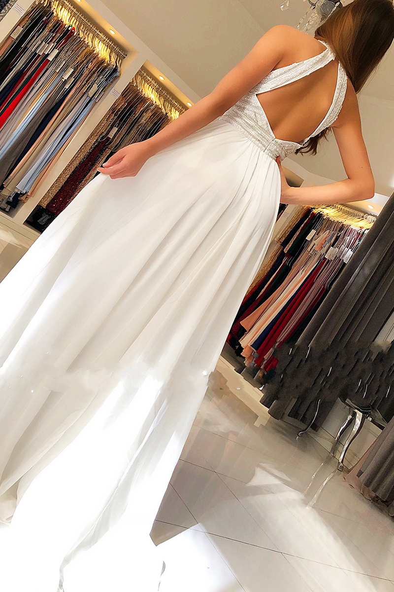 Vintage Halter Beading Keyhole Backless A-Line Prom Dress With Side Slit