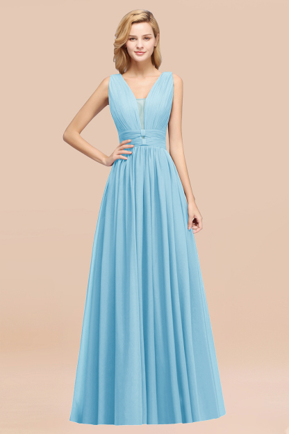 A-Line Chiffon V-Neck Sleeveless Long Bridesmaid Dress