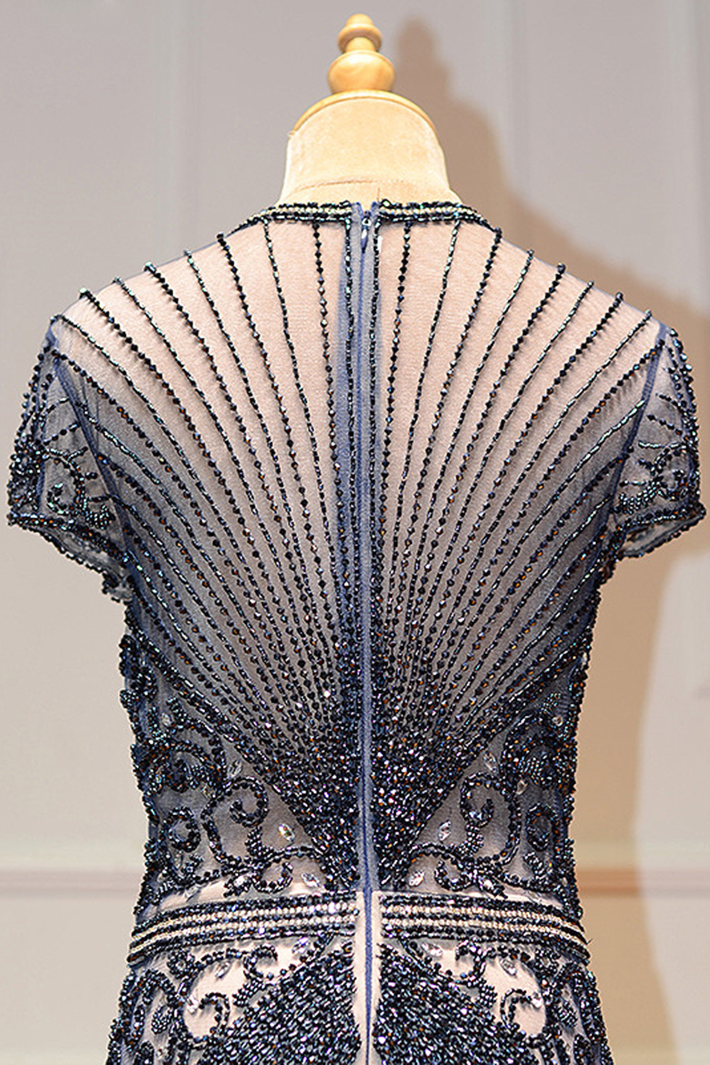 Long Mermaid Jewel Satin Beads Formal Evening Dresses