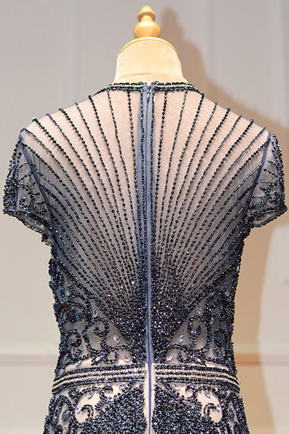 Long Mermaid Jewel Satin Beads Formal Evening Dresses