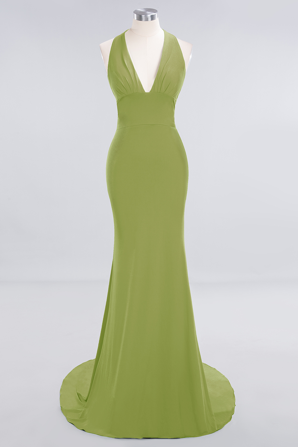 Elegant Halter Deep V-neck Open Back Floor-length Mermaid Prom Dress