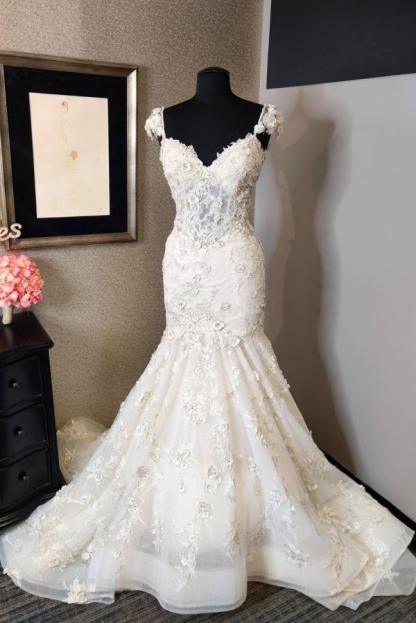 Luxury Long Mermaid Sweetheart Backless Tulle Lace Wedding Dress
