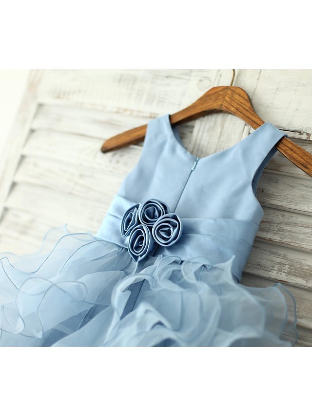 Princess / Sheath / Column Floor Length Pageant Flower Girl Dresses - Organza Sleeveless Jewel Neck With Sash / Ribbon / Flower
