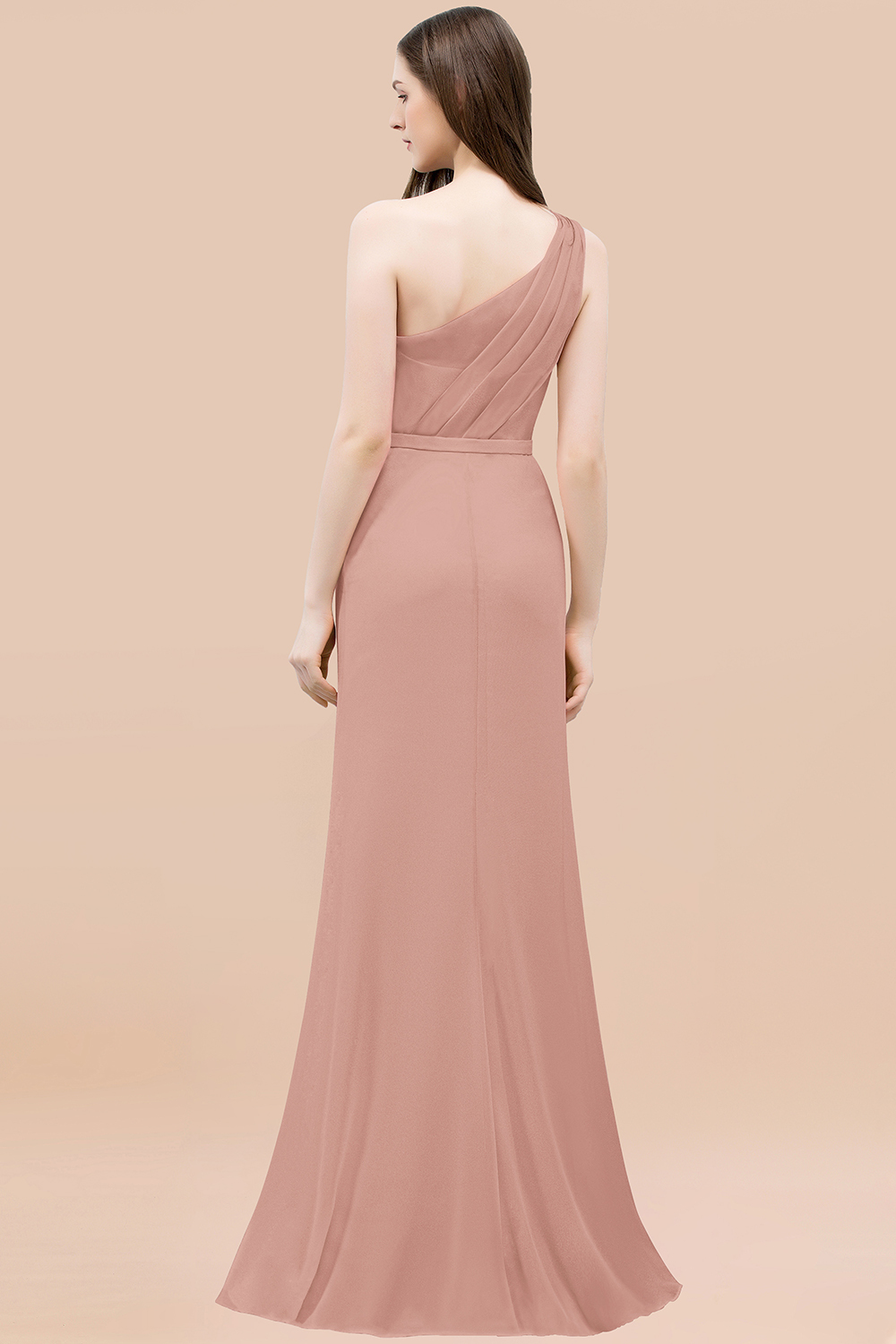 Mermaid Chiffon One-shoulder Sleeveless Ruffled Floor-Length Bridesmaid Dresses with Flower