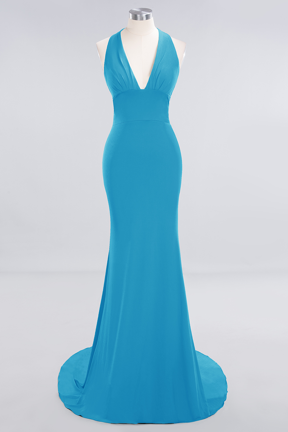 Elegant Halter Deep V-neck Open Back Floor-length Mermaid Prom Dress