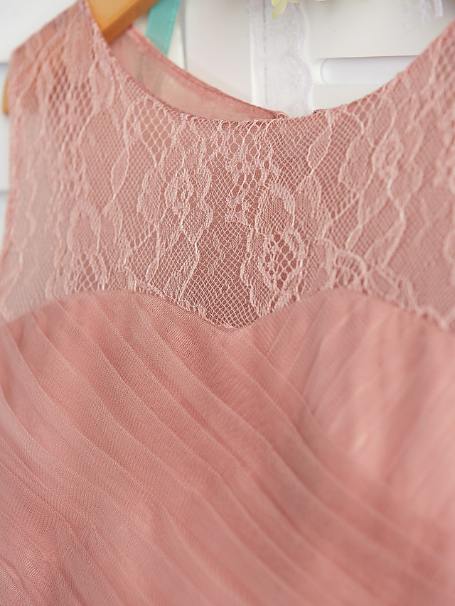 Long Crew Neck Tulle Junior Bridesmaid Dress A-line Flower Girl Dresses