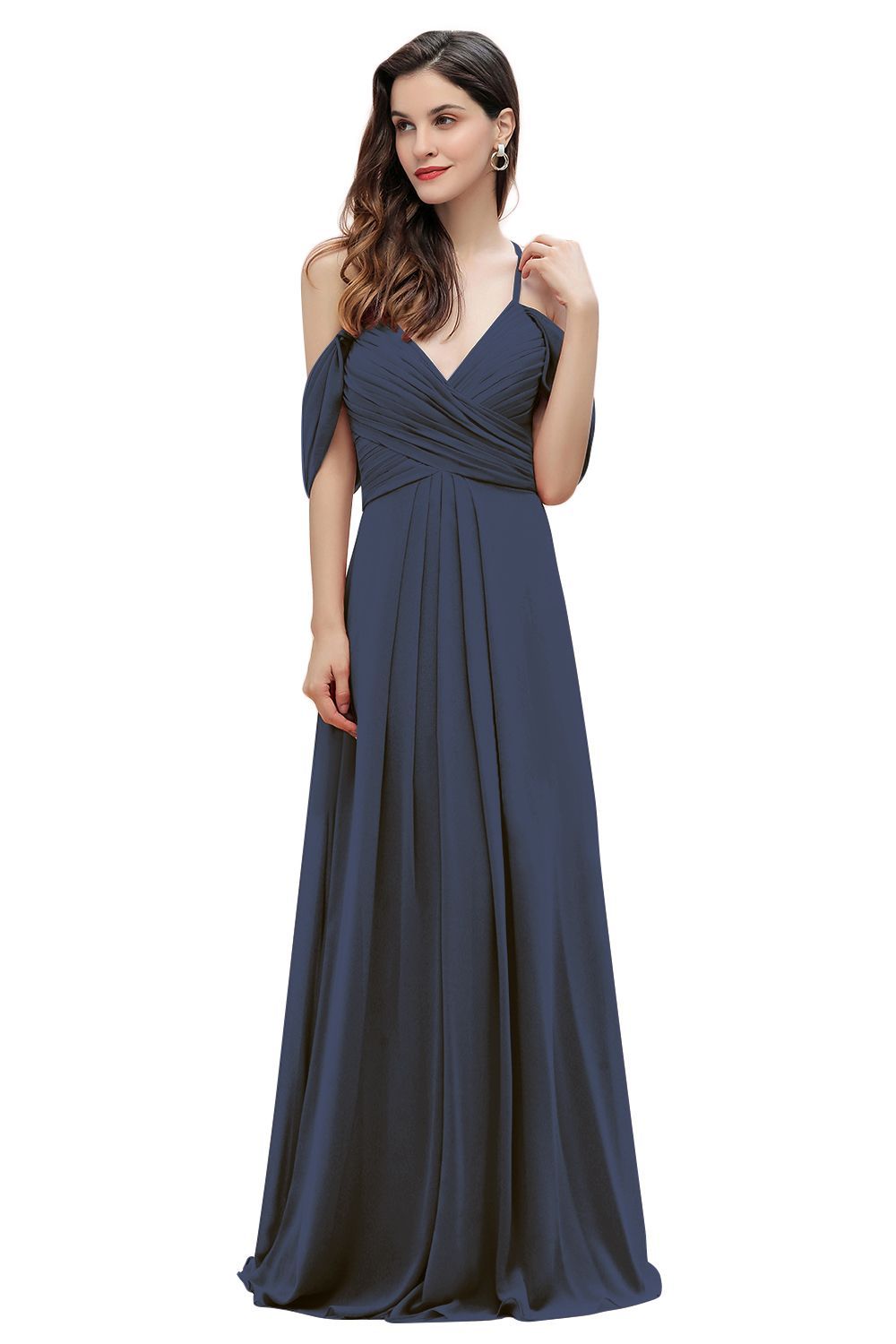 Off-the-Shoulder A-Line V-neck Chiffon Bridesmaid Dress Floor length Wedding Party Dress
