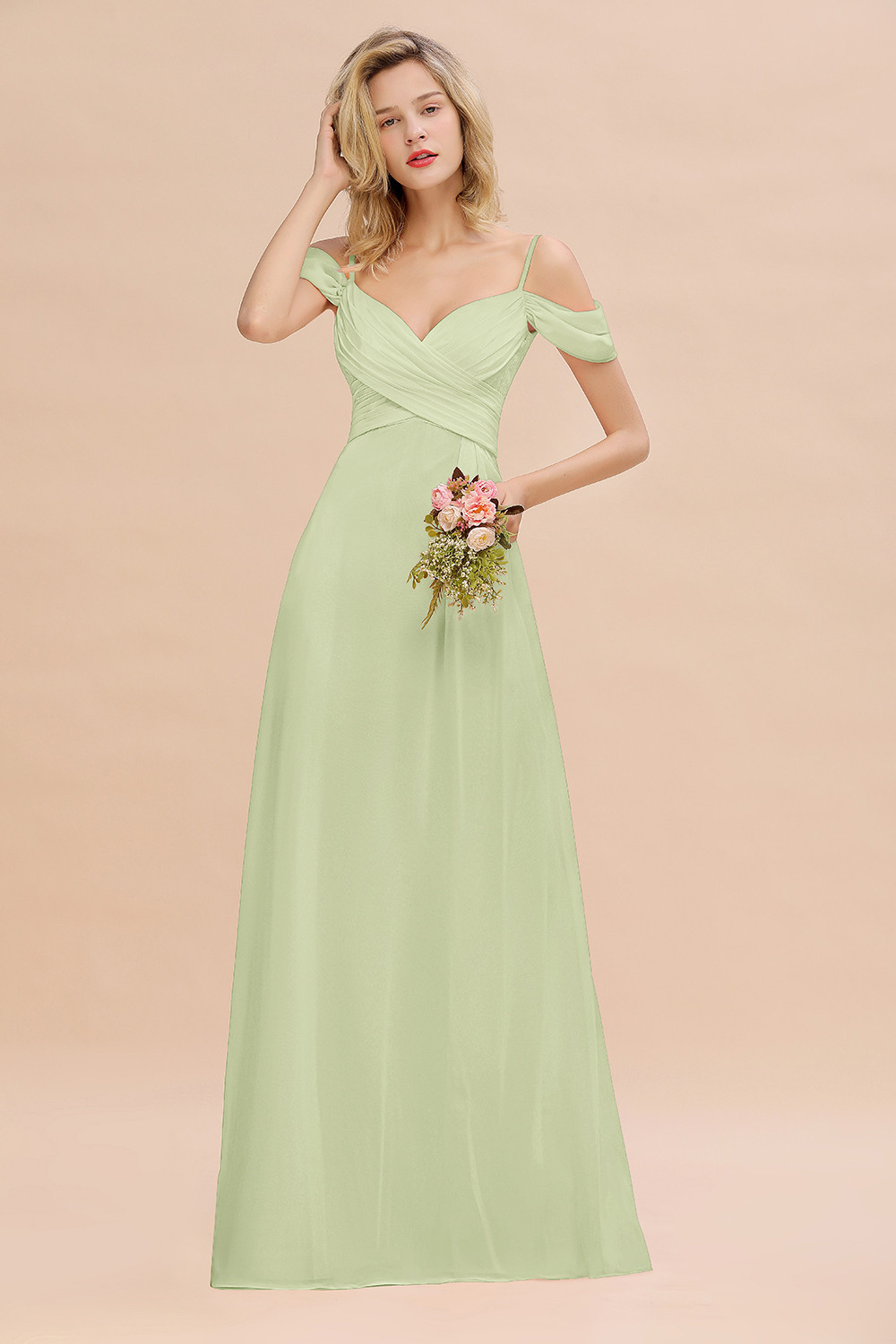 Spaghetti Straps Sweetheart Ruffles Bridesmaid Dress