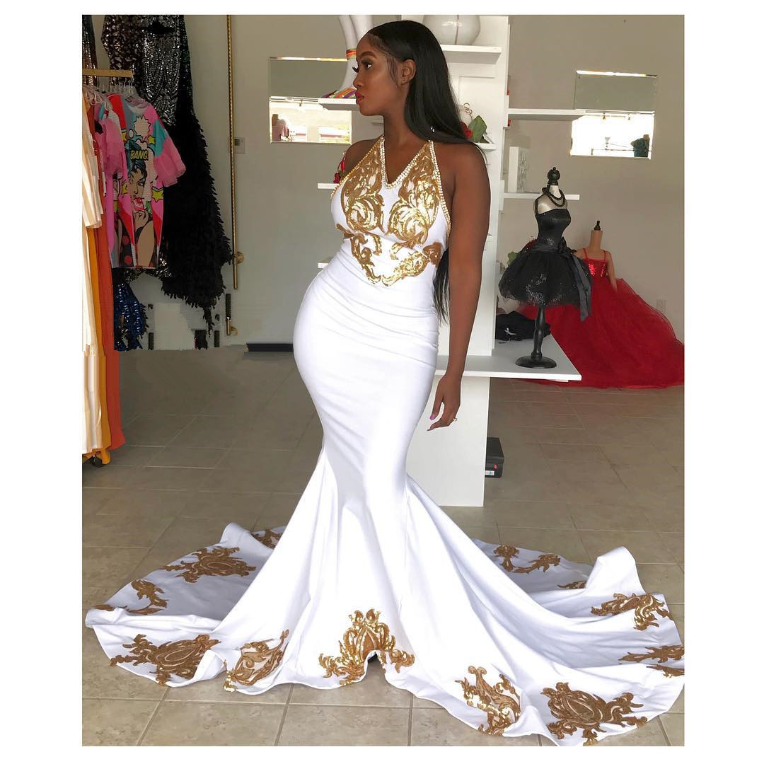 Attractive Halter Appliques Mermaid Prom Dress