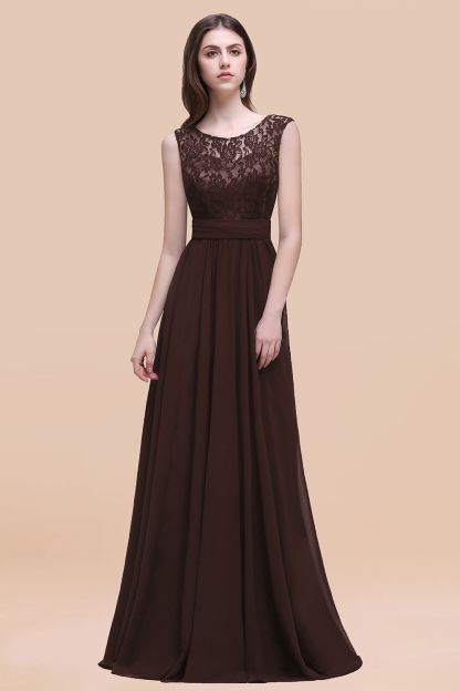 Elegant A-line Chiffon Lace Scoop Sleeveless Floor-Length Bridesmaid Dress