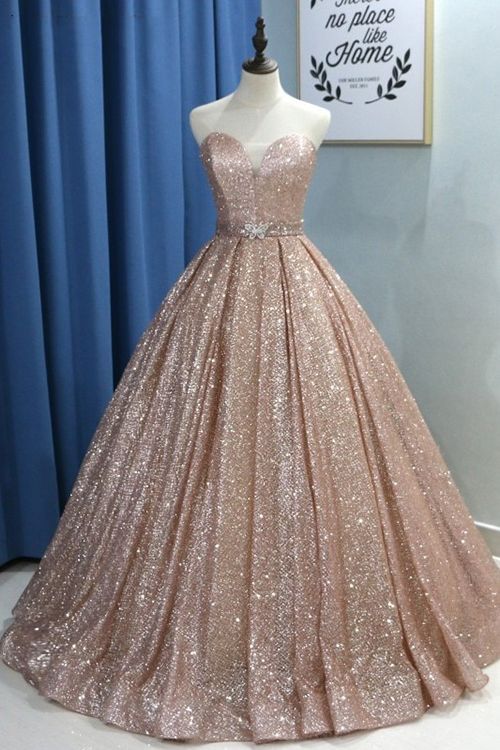 Shiny Long Sweetheart Sequins Floor-length Ruffles Ball Gown Prom Dress