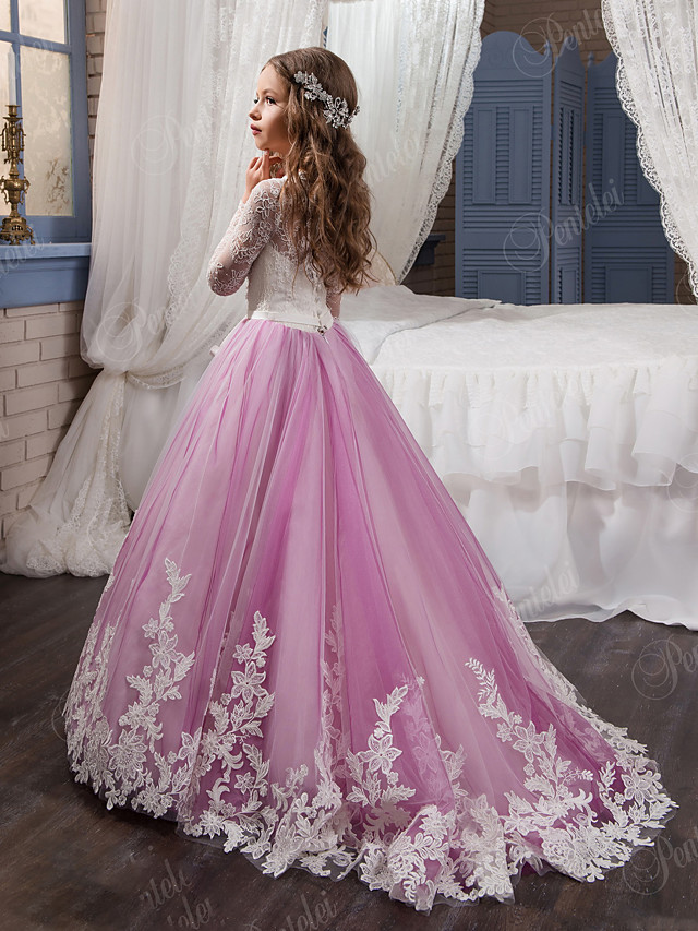 Ball Gown Sweep / Brush Train Boho Flower Girl Dresses
