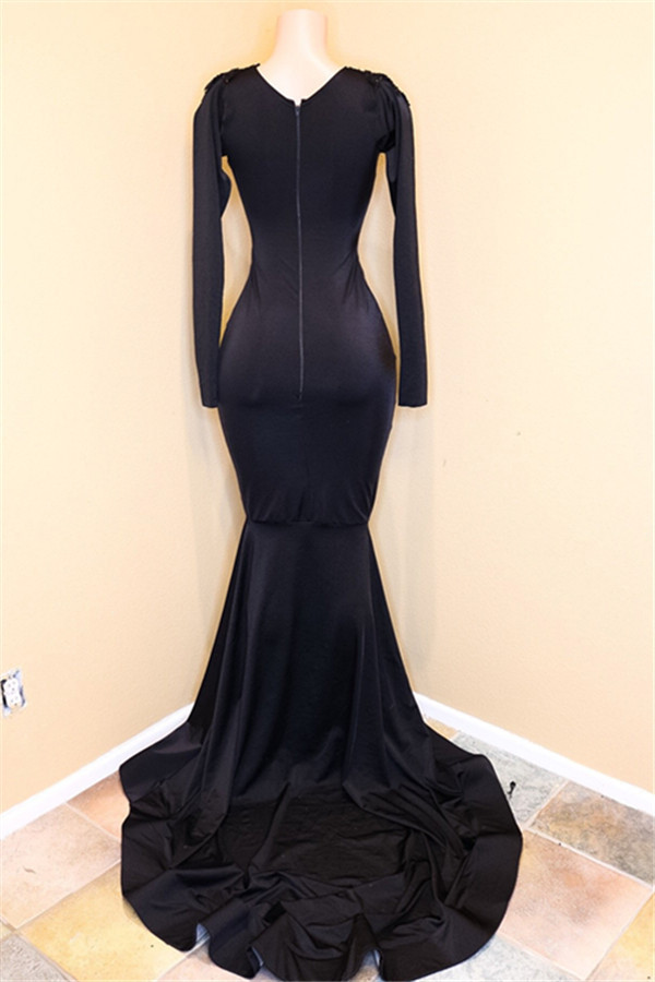 Elegant Long Memaid V-neck Appliques Lace Prom Dress with Sleeves