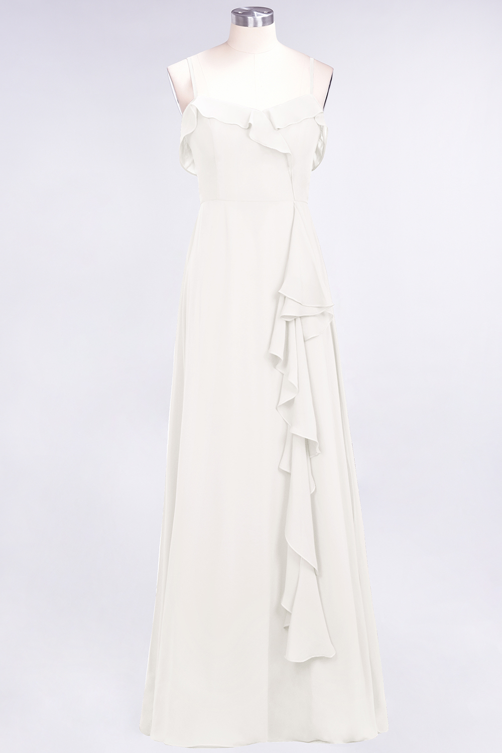 Spaghetti Straps A-Line Chiffon Backless Floor-length Prom Dress With Ruffles