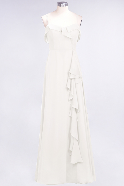 Spaghetti Straps A-Line Chiffon Backless Floor-length Prom Dress With Ruffles