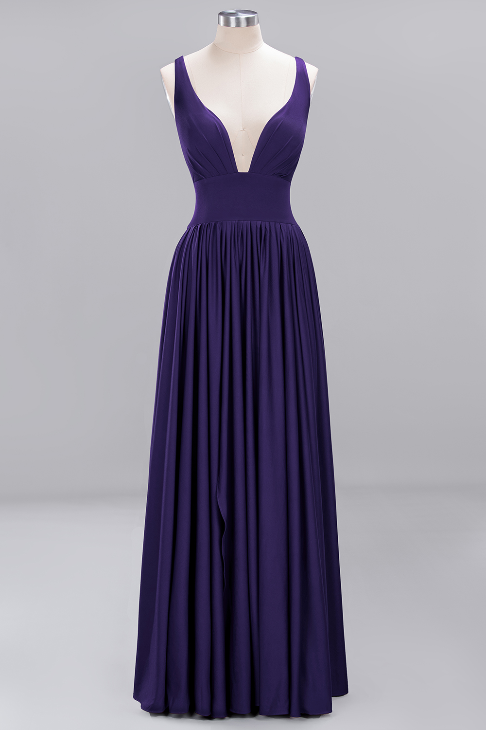 A-Line V-Neck Sleeveless Long Ruffles Bridesmaid Dress