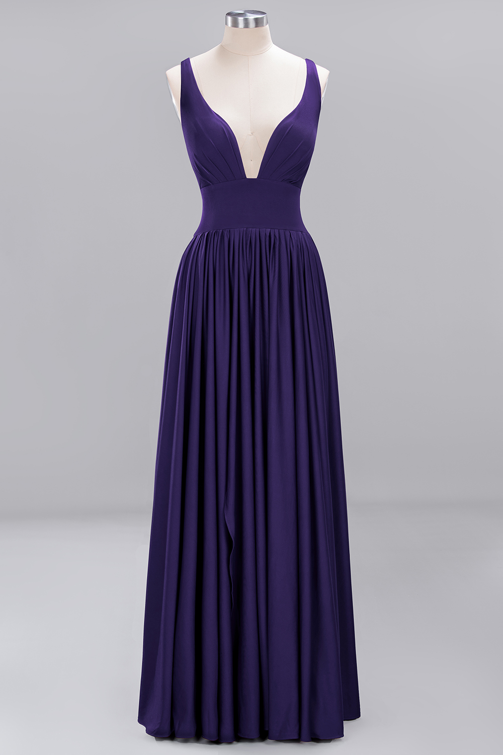 A-Line V-Neck Sleeveless Long Ruffles Bridesmaid Dress