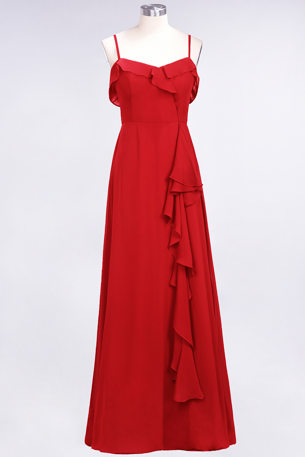 Spaghetti Straps A-Line Chiffon Backless Floor-length Prom Dress With Ruffles