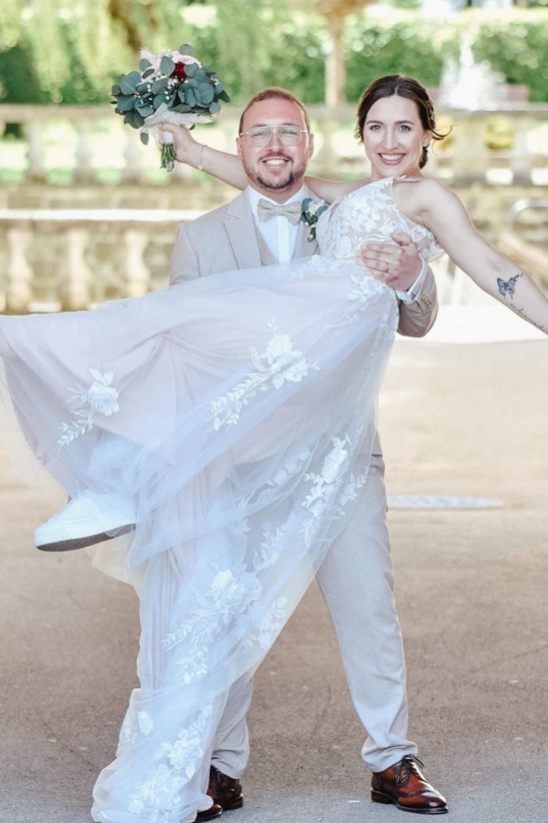 Off The Shoulder A Line Appliques Lace Tulle Long Wedding Dress