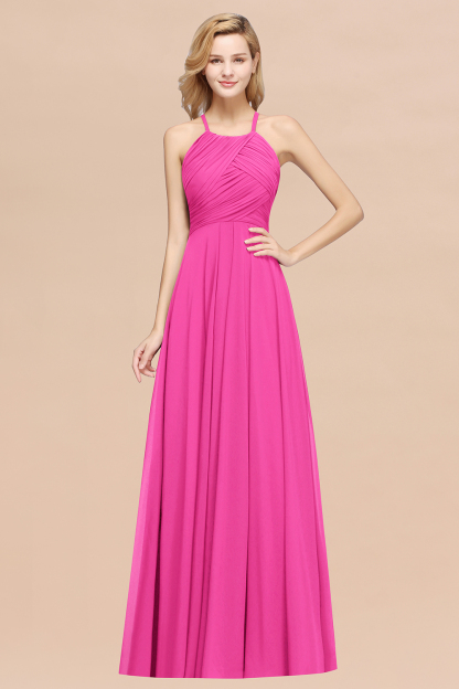 A-Line Chiffon Halter Ruffles Floor-Length Bridesmaid Dress