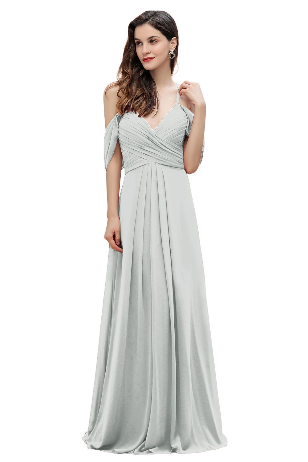 Off-the-Shoulder A-Line V-neck Chiffon Bridesmaid Dress Floor length Wedding Party Dress