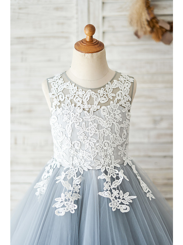 Short Ball Gown Tulle Lace Sleeveless Jewel Neck Flower Girl Dresses